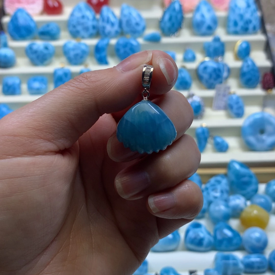 针钠钙石（海纹石）颈饰银S925镶嵌