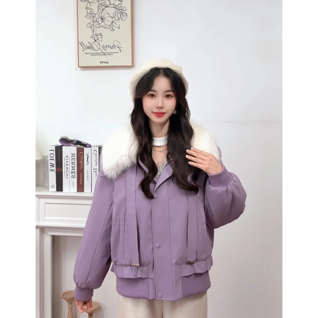 IEF/爱依服2025新款冬季温柔感毛领飘带加绒加厚工装外套