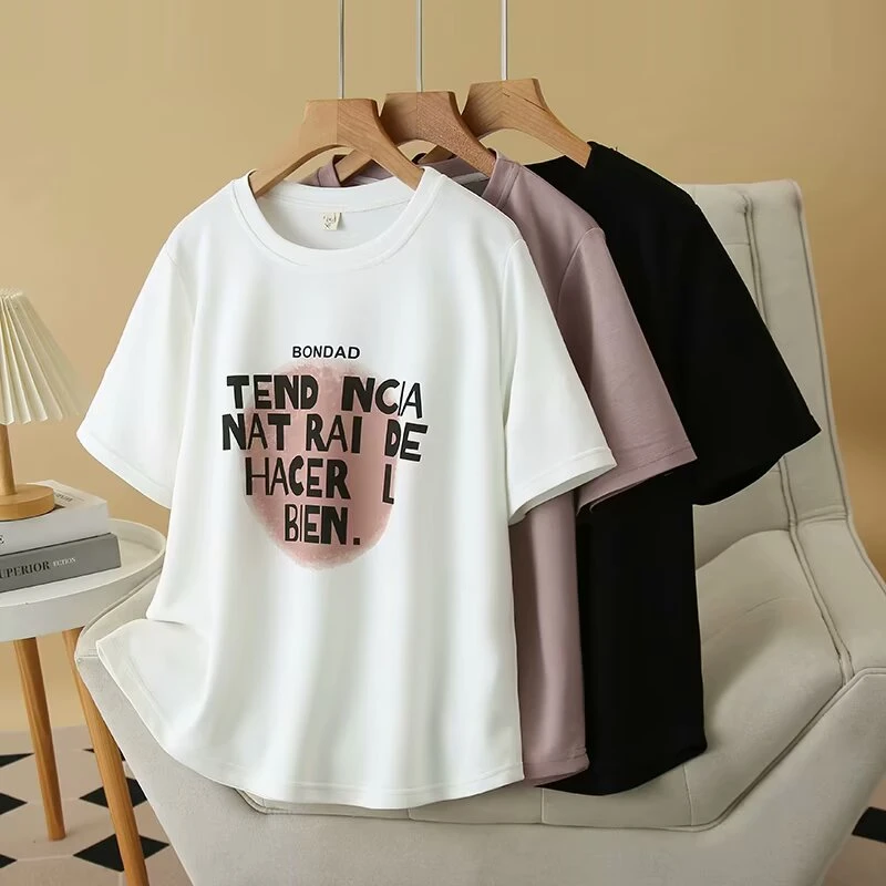 奢怡雅欣宇大码洋气显瘦圆领字母印花休闲短袖女T恤#依8314