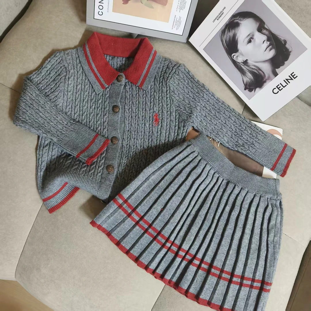 女童春秋款套装2025新款儿童装洋气儿童针织拼接百褶裙套装