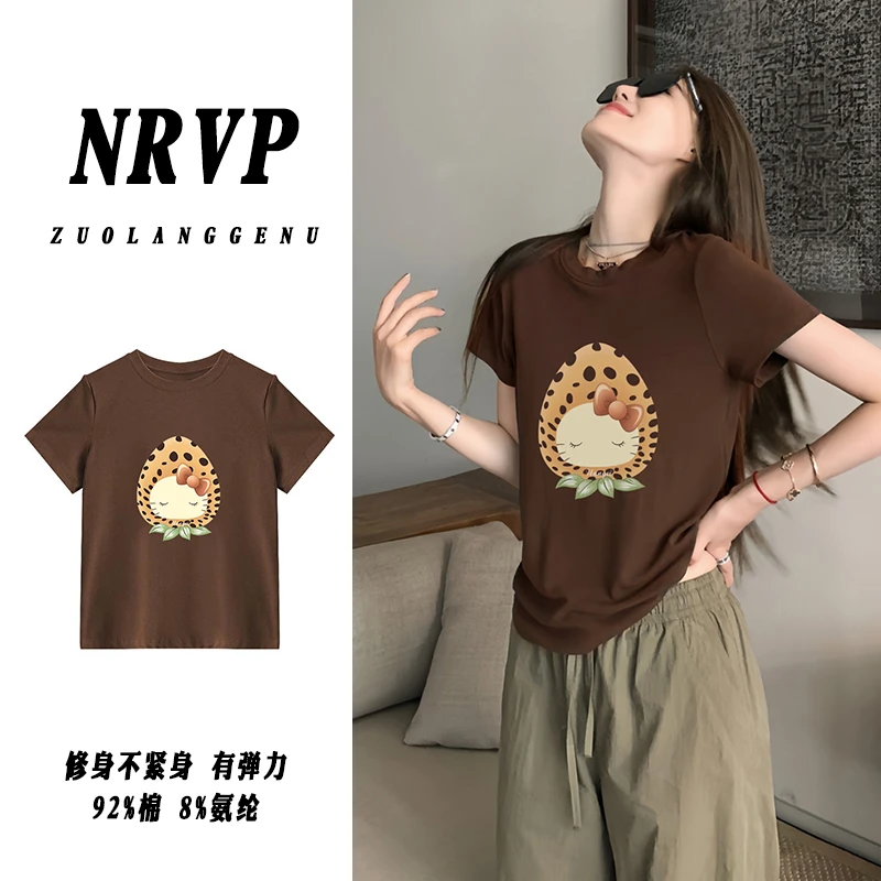 品质微胖女生穿搭小众正肩大码女装短袖t恤女修身高弹力棉上衣ins