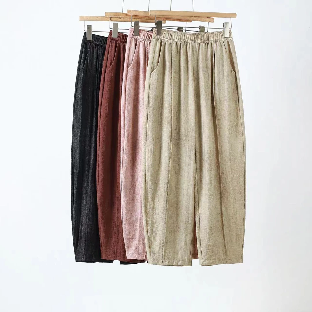 老崔工厂定制•2025夏季薄款舒适亚麻气球裤778