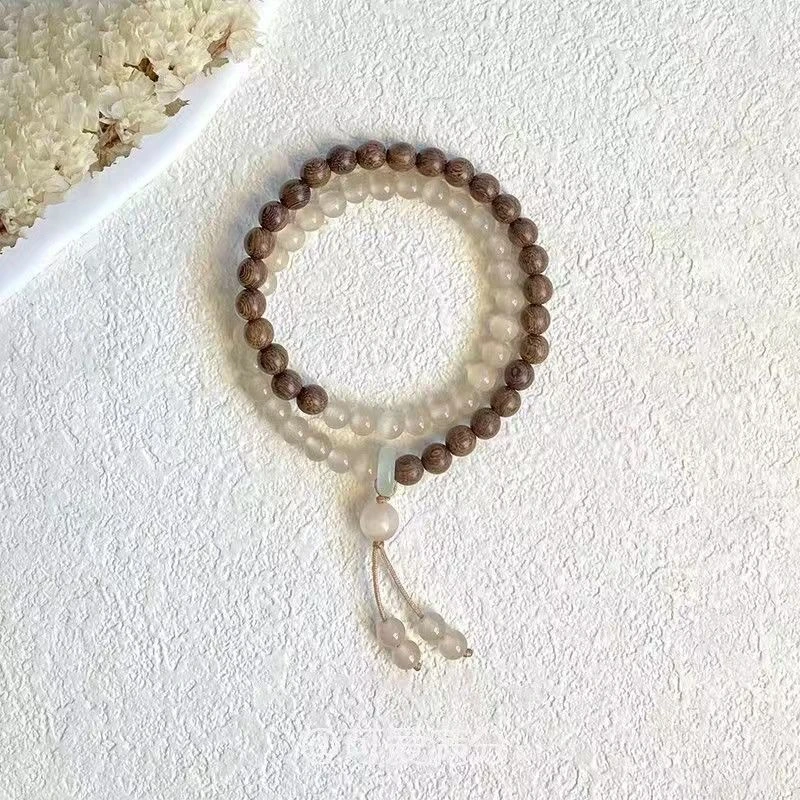 锌合金合成锆石手链 高颜值双圈手串复古新中式天青冻跑环手饰女