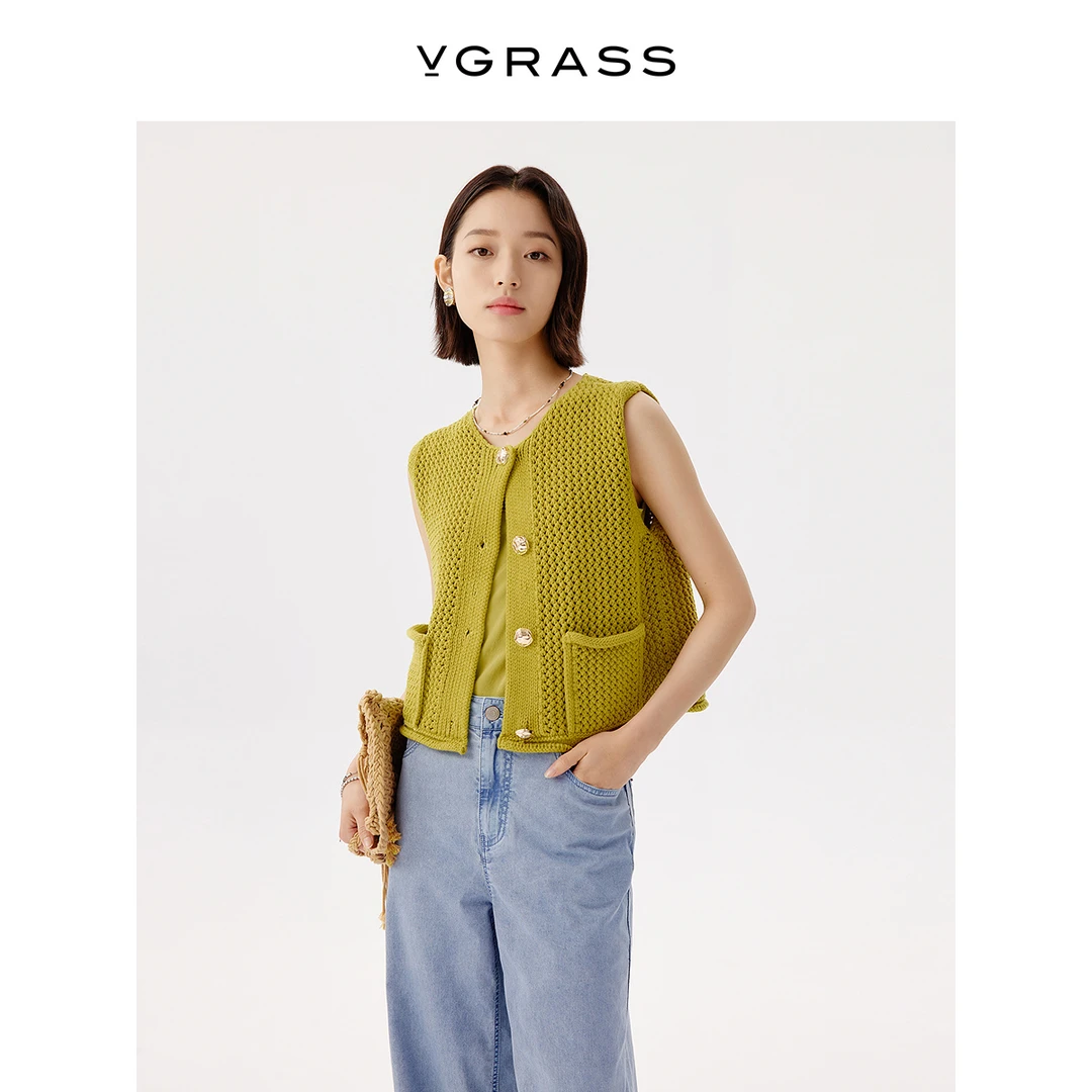 VGRASS维格娜丝25夏季新款艺术针织马甲VZJ3Q2621C