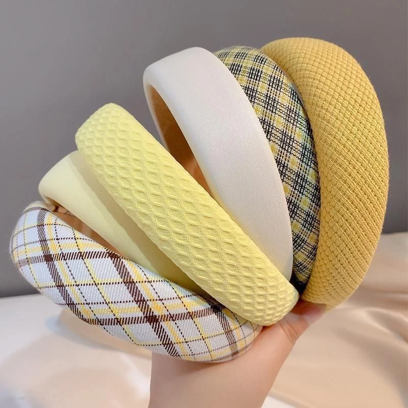 黄色甜美宽边发箍女韩国高级感格子发箍高颅顶秋冬复古2025新款