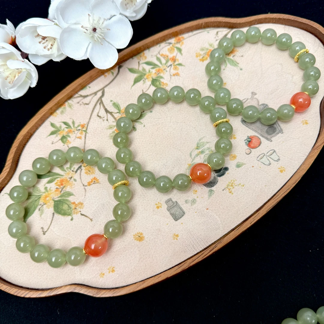 FKH04天然和田玉晴水圆珠手串10mm高品质经典精美 多样性发其一