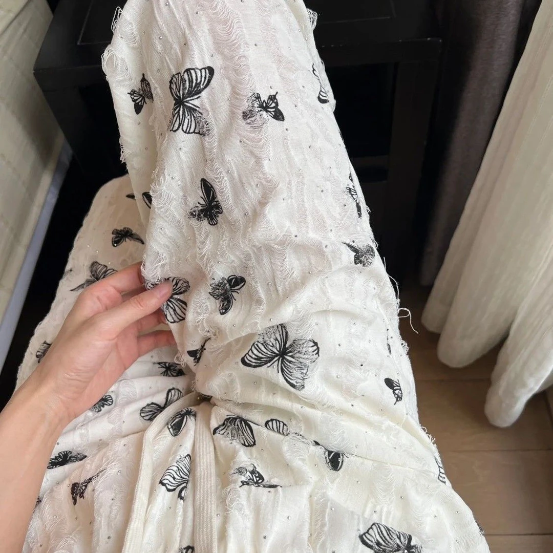 冰丝大码胖mm烫钻蝴蝶破洞宽松夏季休闲慵懒风垂坠感阔腿拖地裤潮