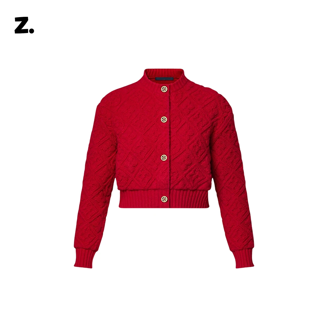 Z. 25/a 早春新款 新年红小香风格纹针织开衫 短款老花毛衣套装
