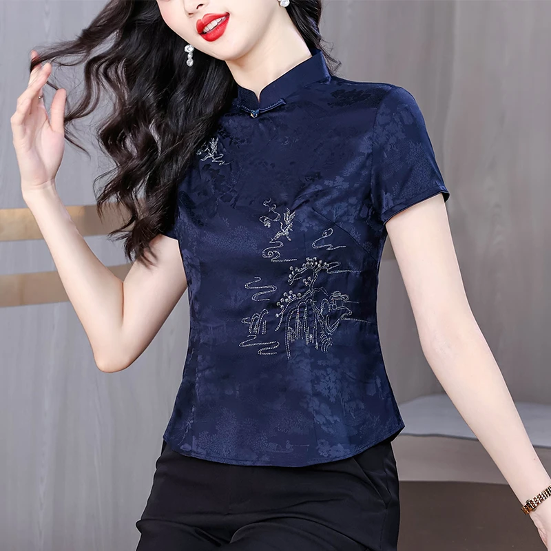 2025夏装新款中国风刺绣唐装女士茶服复古中式旗袍上衣