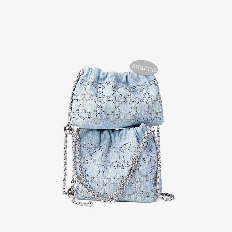 2025夏季新款时尚带钻云朵包包包休闲风度假百搭牛皮链条斜挎女包