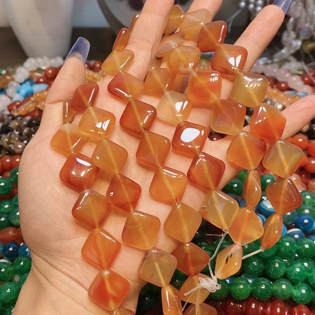 玛瑙/玉髓散珠天然红玛瑙斜方一条