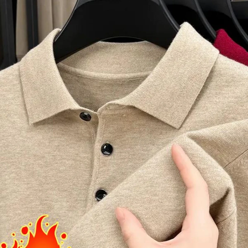 【现货速发】100%羊毛鄂尔多斯市羊毛衫男士纯色翻领针织毛衣长袖