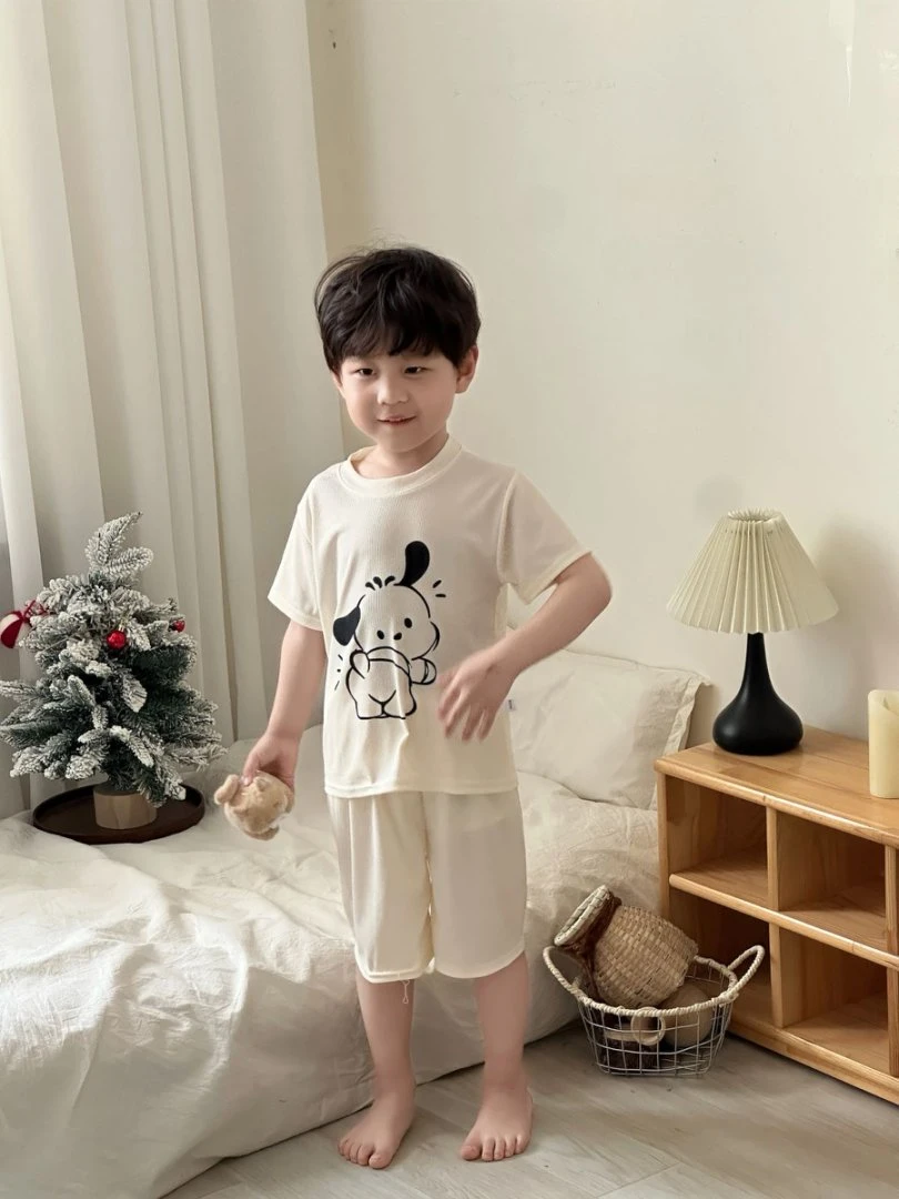 2025夏季新款冰丝薄款儿童亲子家居服短袖套装女童男童洋气卡通