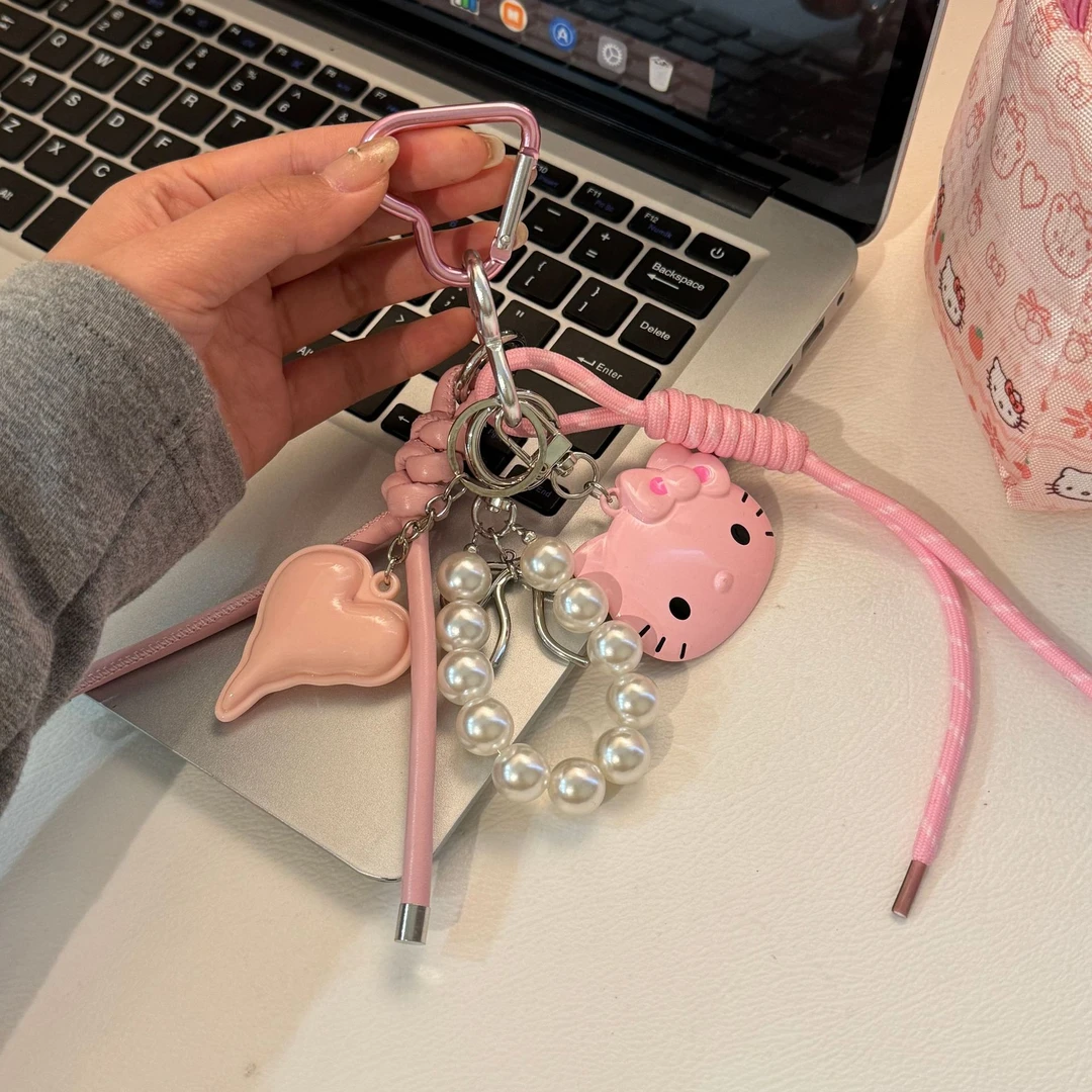 原创手工diy挂绳粉色KT猫个性扣包包挂件miu系情侣编织挂绳包挂饰