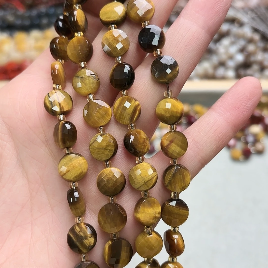 玛瑙/玉髓未镶嵌珠宝半成品卡十虎眼圆饼切一条