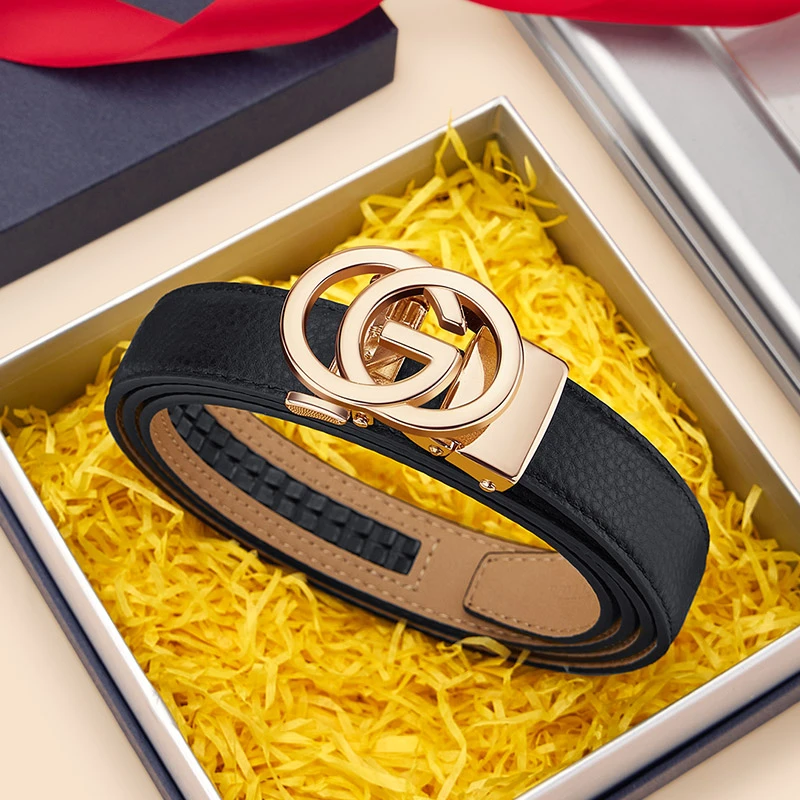 英皇保罗女士真牛皮皮带高档时尚简约牛仔裤镶钻头层牛皮裤腰带