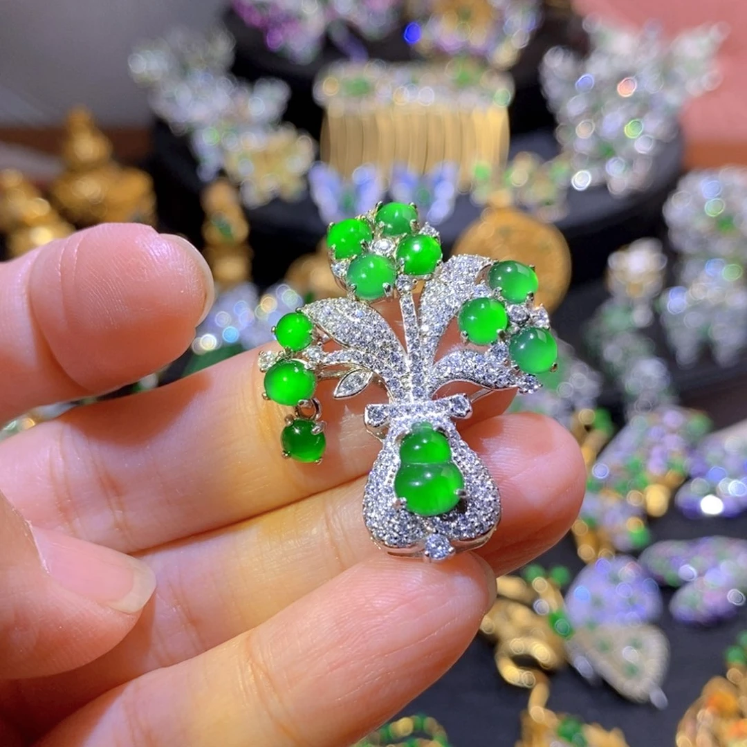 吊坠(不含链)银S925镶嵌翡翠