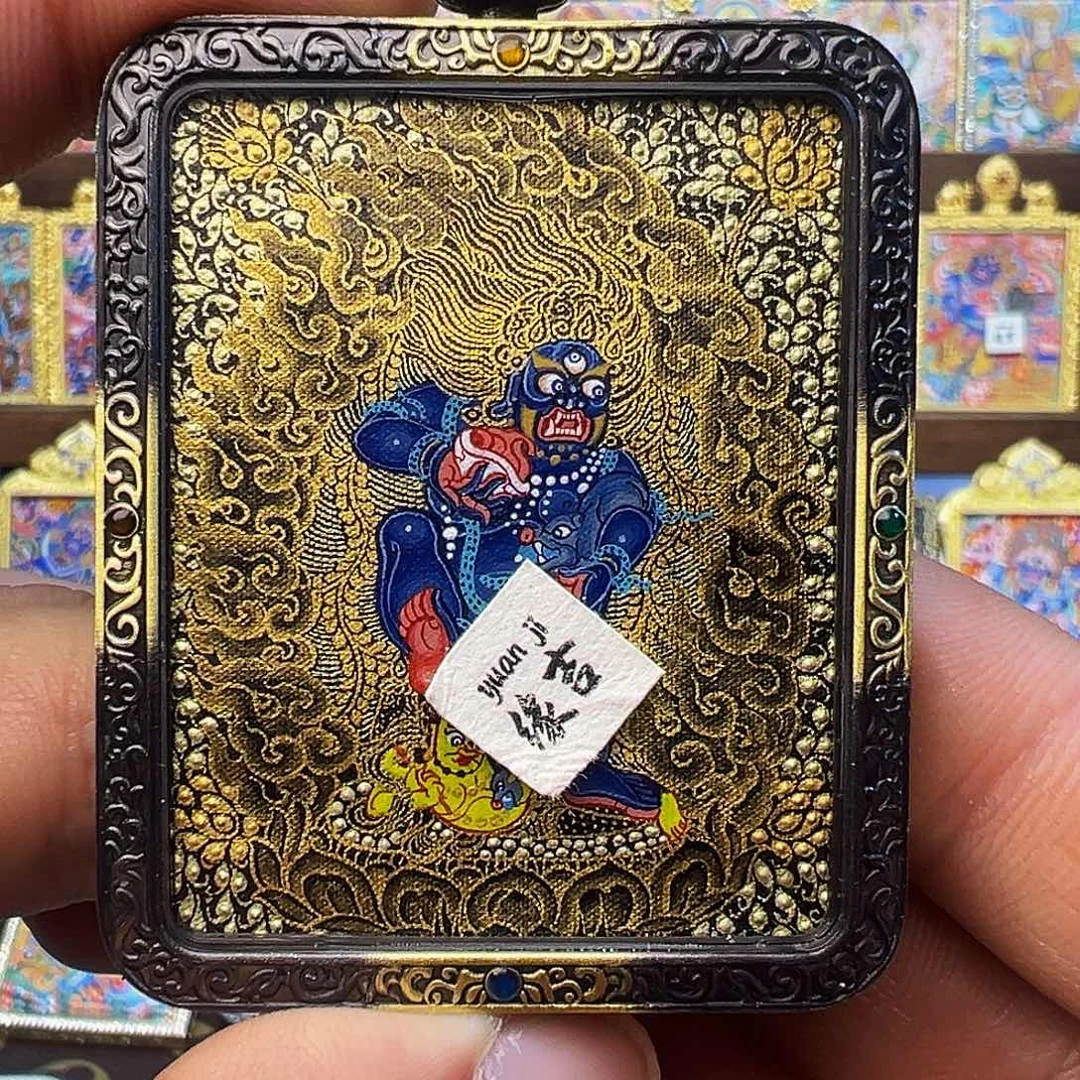 吊坠热贡黑金黑财神唐卡