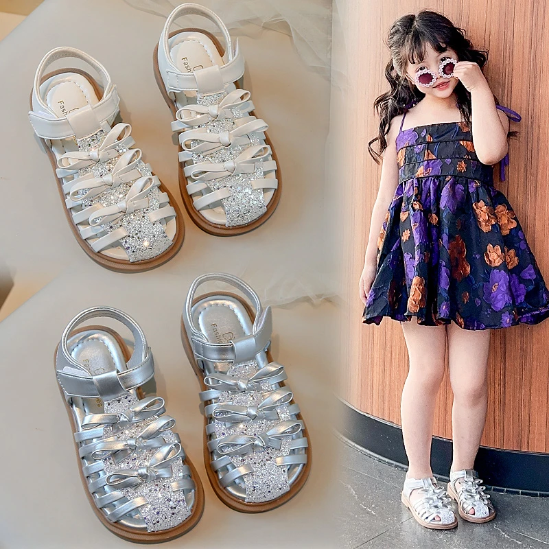 洋气女童凉鞋夏季镂空女孩公主鞋蝴蝶结女宝沙滩鞋1-10岁中小童鞋