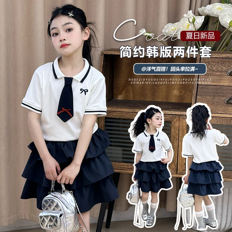 学院风女童套装夏季短裙POLO短袖儿童韩系夏装连衣裙中大童蛋糕裙
