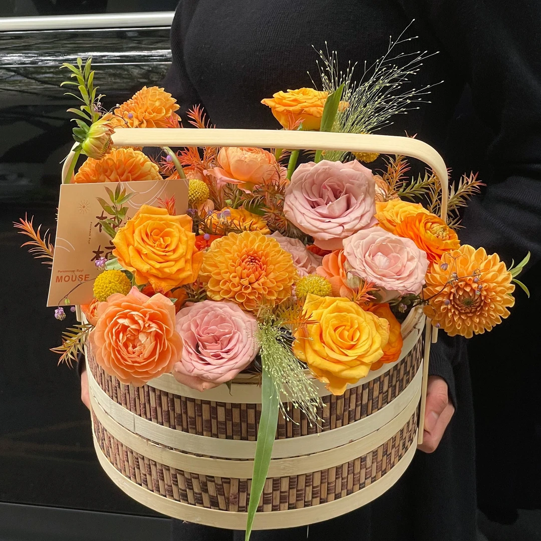 【月渐美】秋冬限定 双层鲜花礼盒可装礼品玫瑰花大丽花鲜花送朋友客户送领导长辈同城花店配送