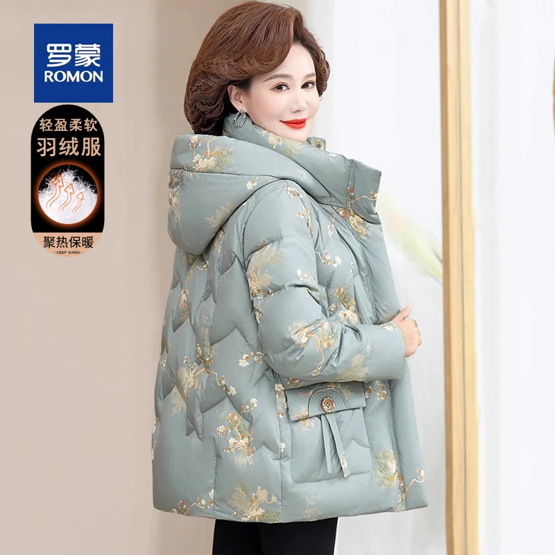 罗蒙洋气妈妈冬装加厚羽绒服女新款时尚短款中老年女装保暖外套