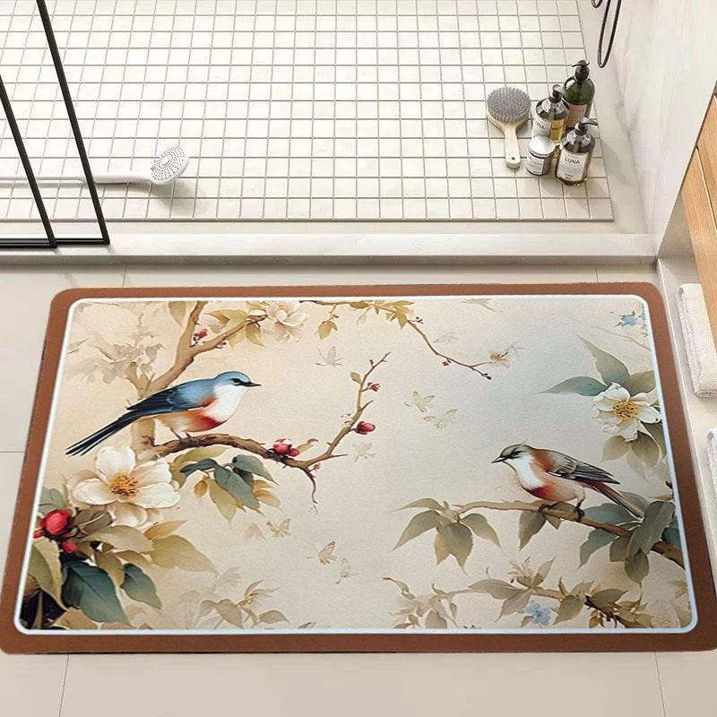B27【40*60 40*60】新中式花鸟小型浴室垫吸水防滑硅藻泥地垫