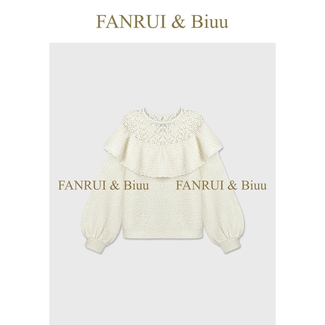 FANRUI/泛芮「甜梦泡芙」马海羊毛斗篷蕾丝钩花洋气针织上衣B19919