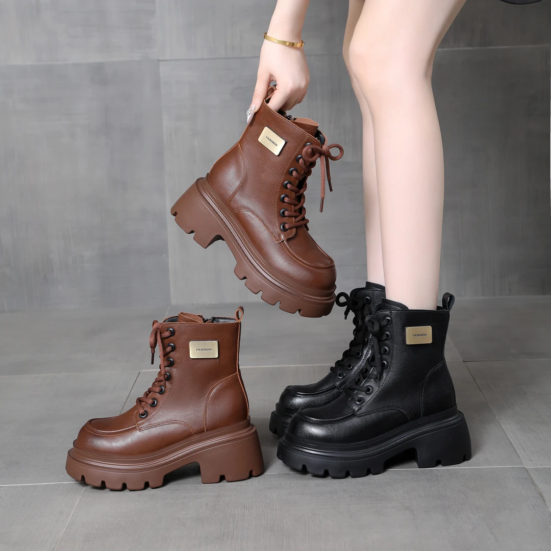 马丁靴女8厘米小个子厚底冬季加绒厚皮毛一体东北抗寒保暖厚棉靴