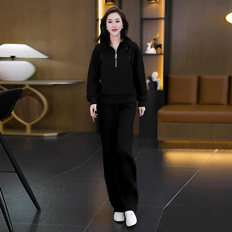 大码女装2025秋季休闲运动服套装女舒适长袖时尚减龄套装