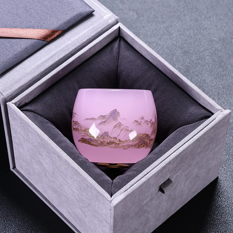 琉璃粉色主人杯高档家用陶瓷禅定杯罗汉杯高档个人专用喝茶杯品茗