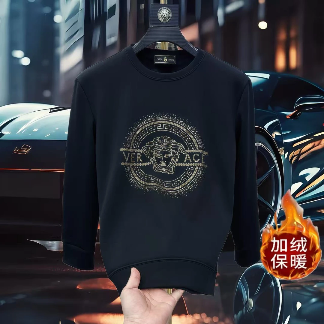 男士冬季圆领长袖加绒烫钻卫衣9611