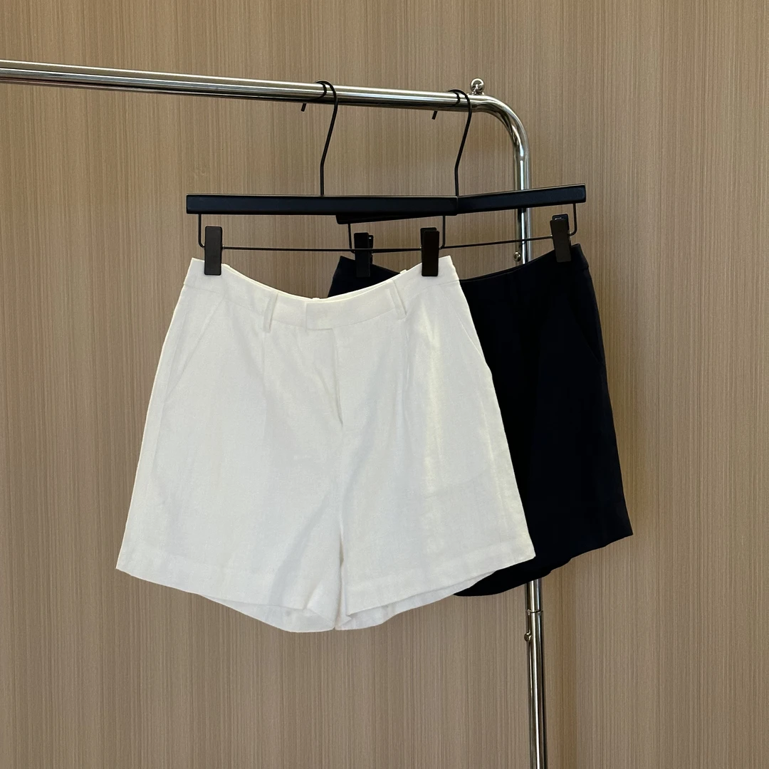 WMM亚麻纯色短裤女士夏季新款百搭宽松纯色透气