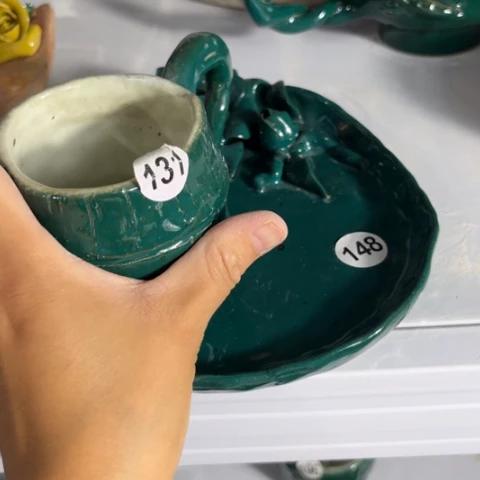 碗手工手捏咖啡杯壶承
