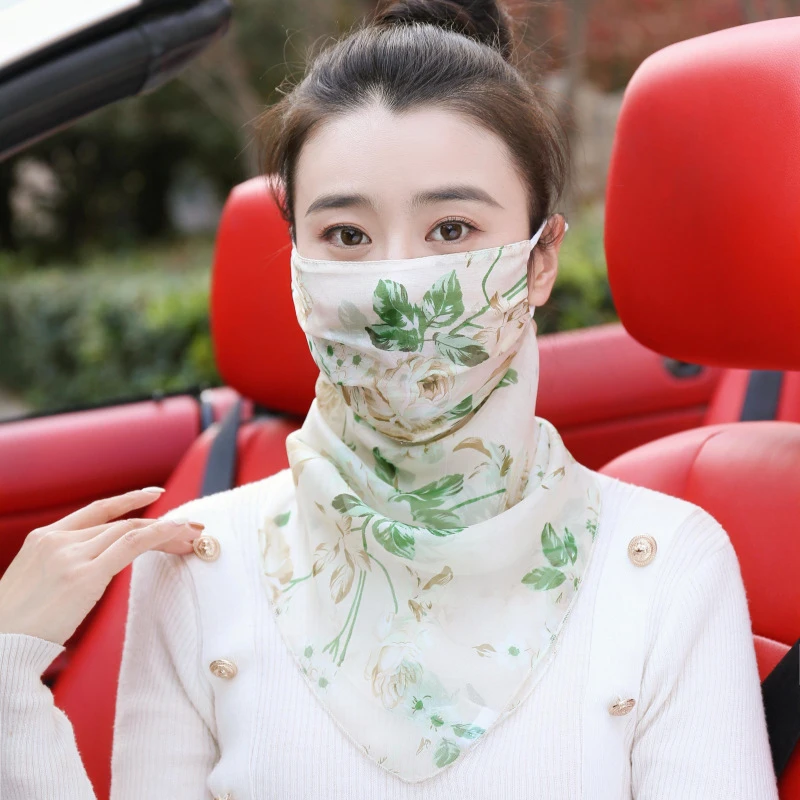 100%桑蚕丝口罩透气护颈夏天面纱女真丝面罩全脸薄款防晒遮阳骑车