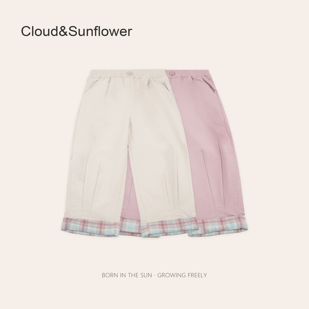 女童春季一粒扣裤脚格子休闲裤1113562