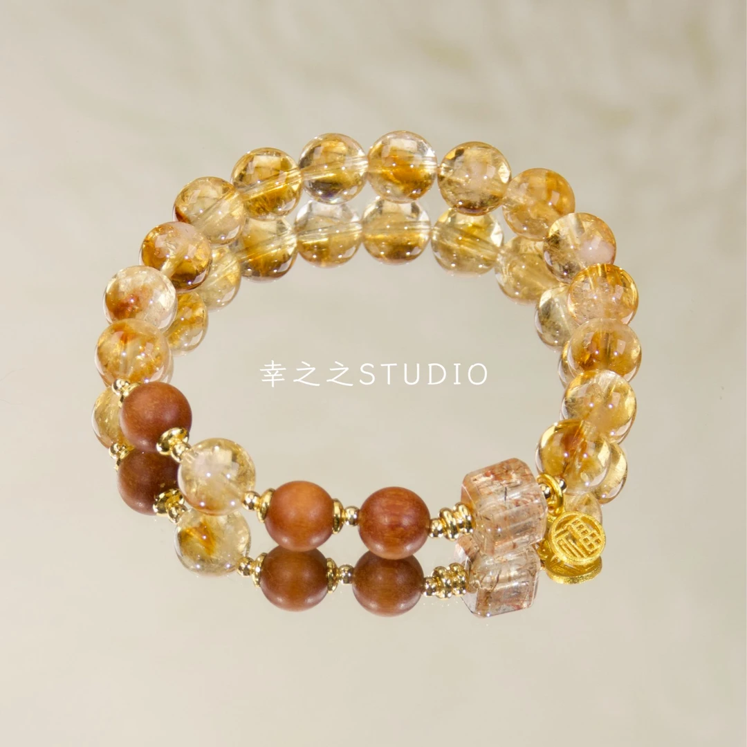 s1480【满福】天然黄塔晶手串精致百搭设计款手链 多样性发其一