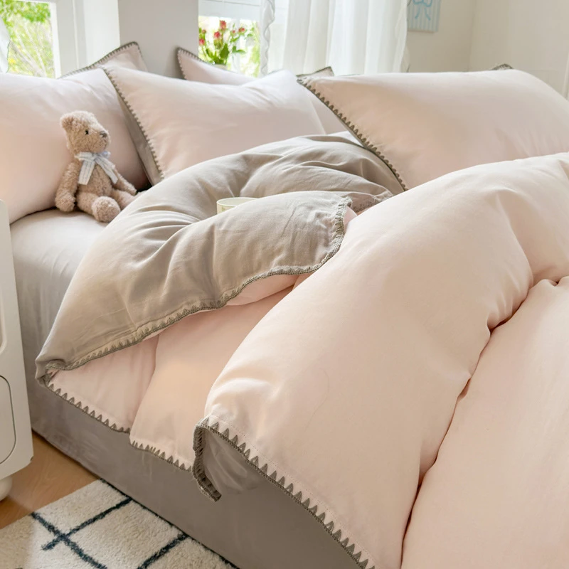 2025新款A类全棉双层纱纯色贝壳绣系列三四件套床上用品轻奢