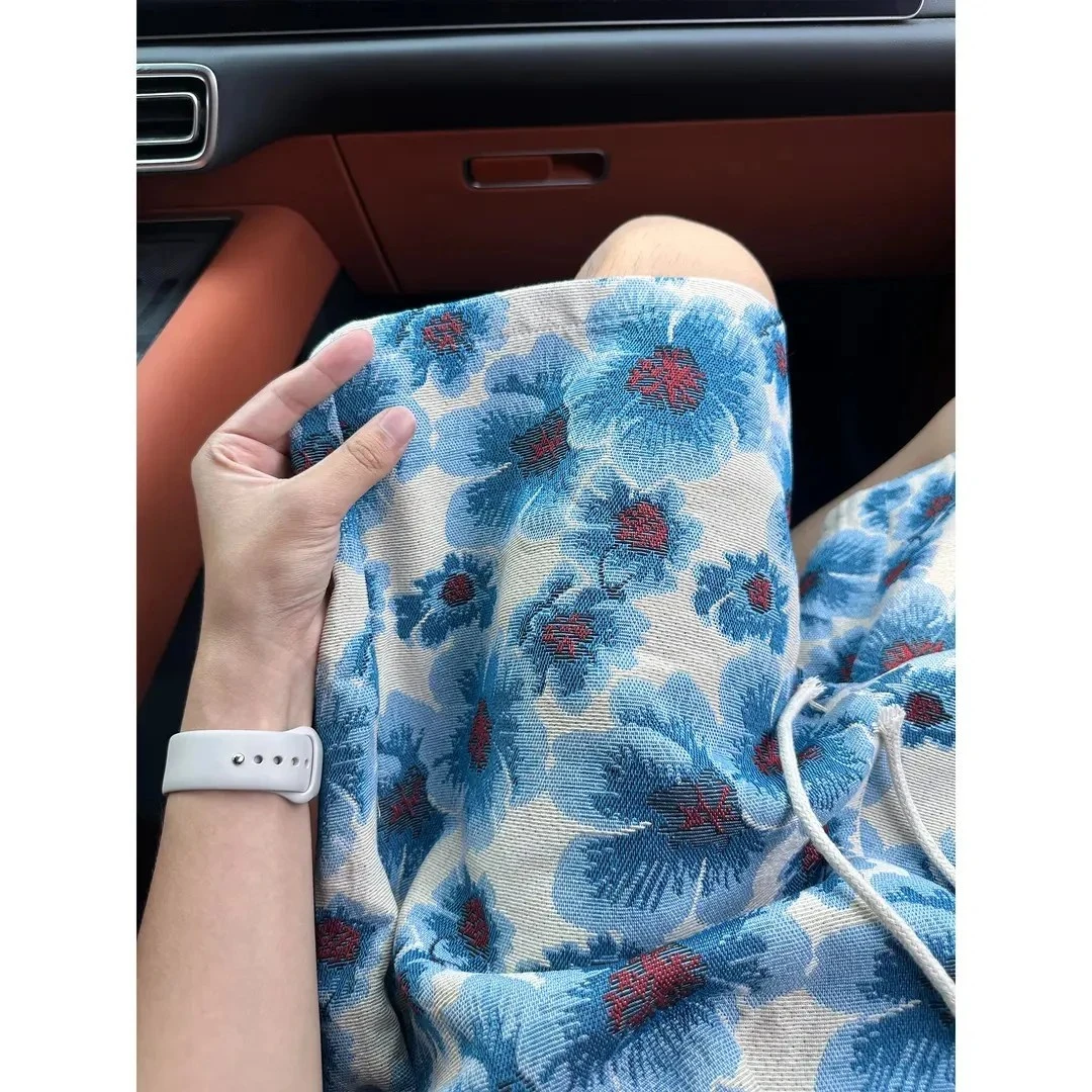 夏威夷花卉涂鸦短裤男女夏季薄款宽松沙滩裤子vintage松弛感中裤