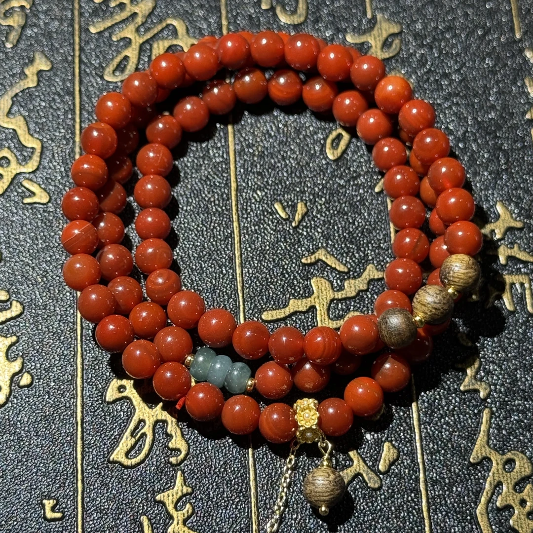 《抖音基地质检发货》玛瑙+翡翠+合金手串M19