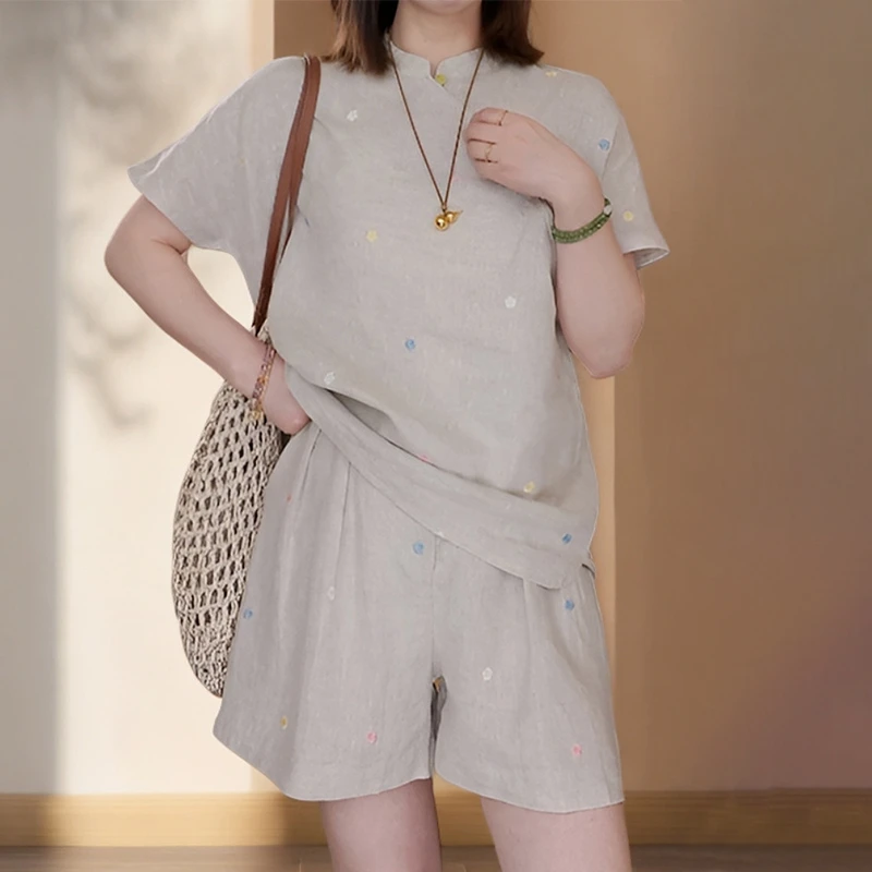 新中式极简防晒套装女夏季高级感时尚大码套装裤子阔腿裤盘扣短袖