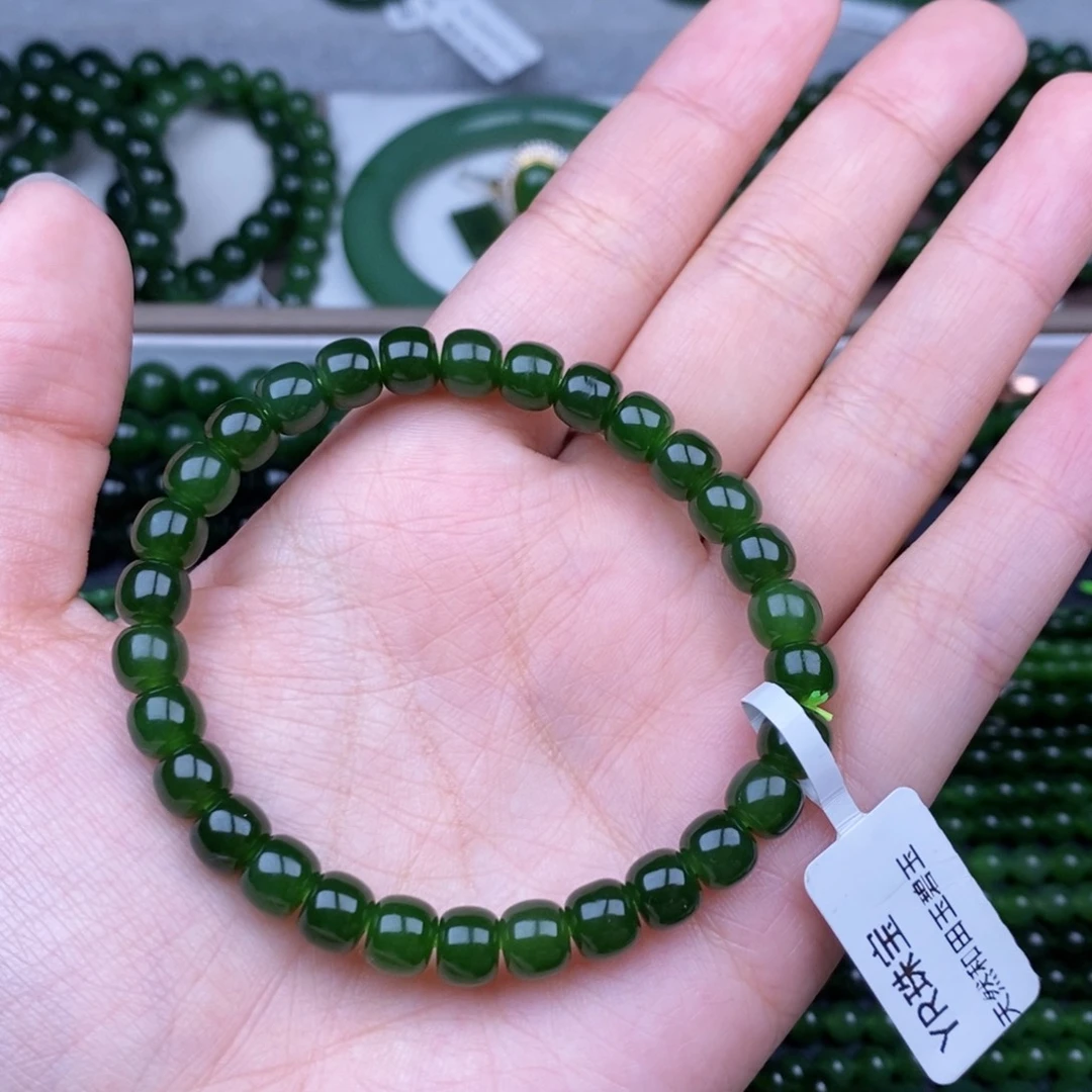 未镶嵌手串和田玉（碧玉）7m老型珠无黑