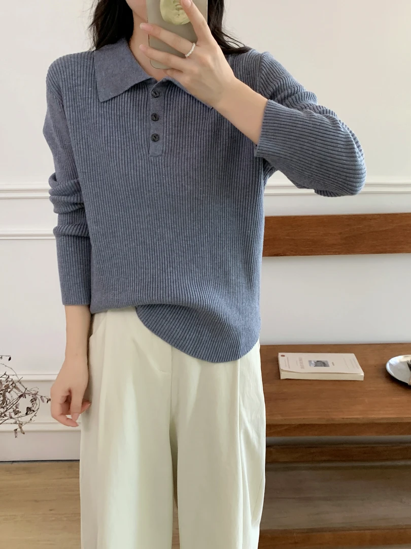 薄款翻领秋季长袖针织女毛针织衫春秋休闲(850)