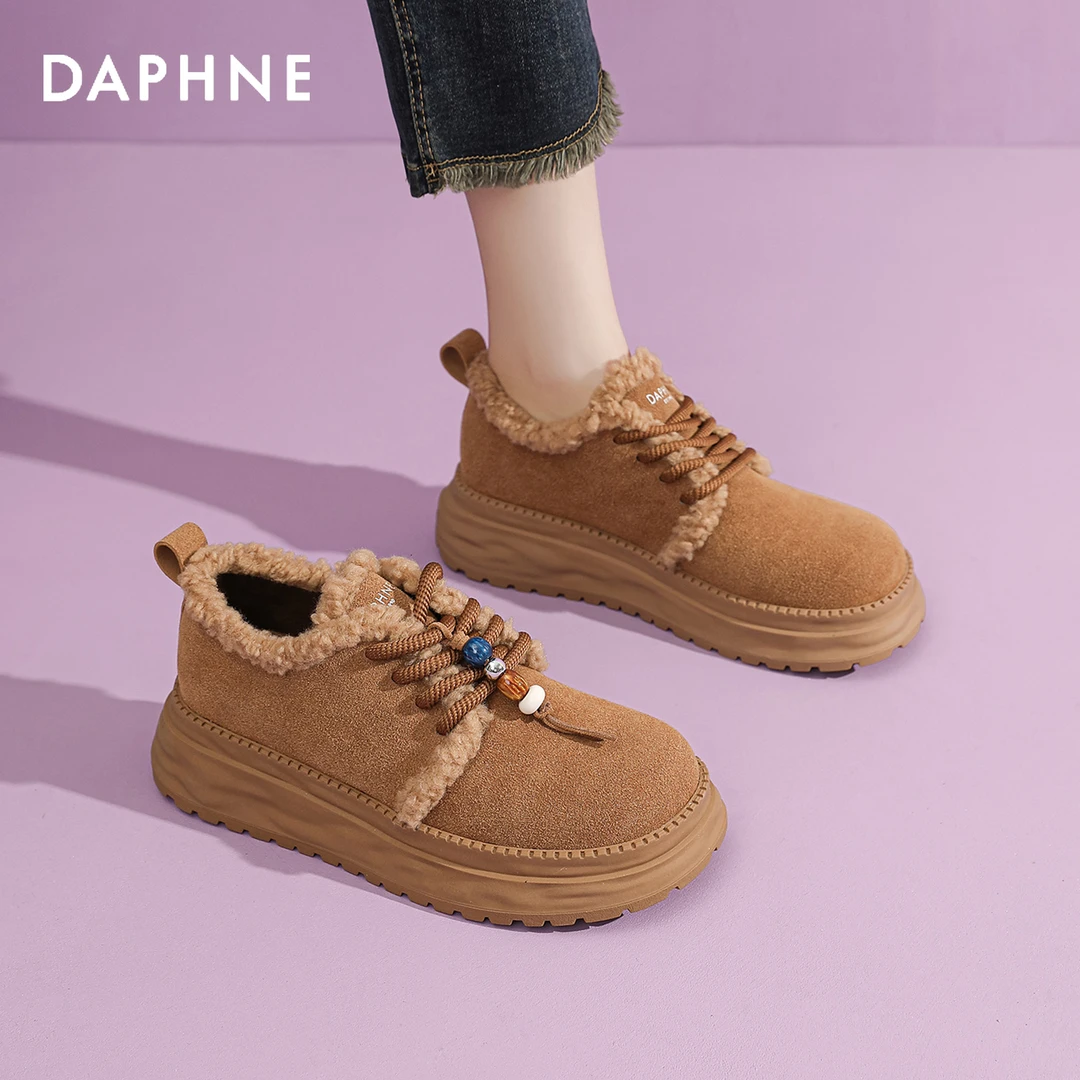 达芙妮加绒厚底棉鞋女2025冬季今年流行保暖加厚毛毛鞋勃肯雪地靴