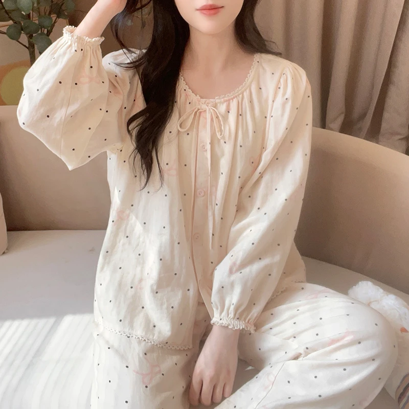 【5785波点】春季甜美长袖印花可外穿公主家居服睡衣宽松家居服