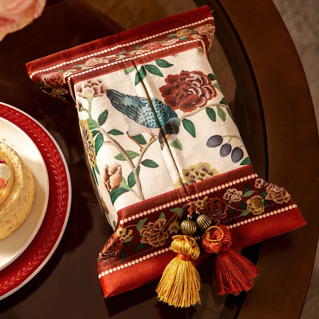 范居态度祥雀红色美式茶几车载纸巾套客厅家用纸巾袋纸抽布艺盒