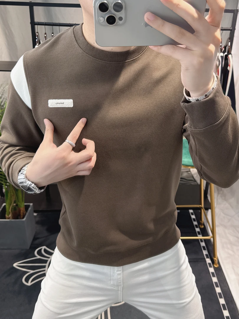 2025秋季新款男士潮流欧洲站高端撞色拼接卫衣个性宽松潮套头上衣