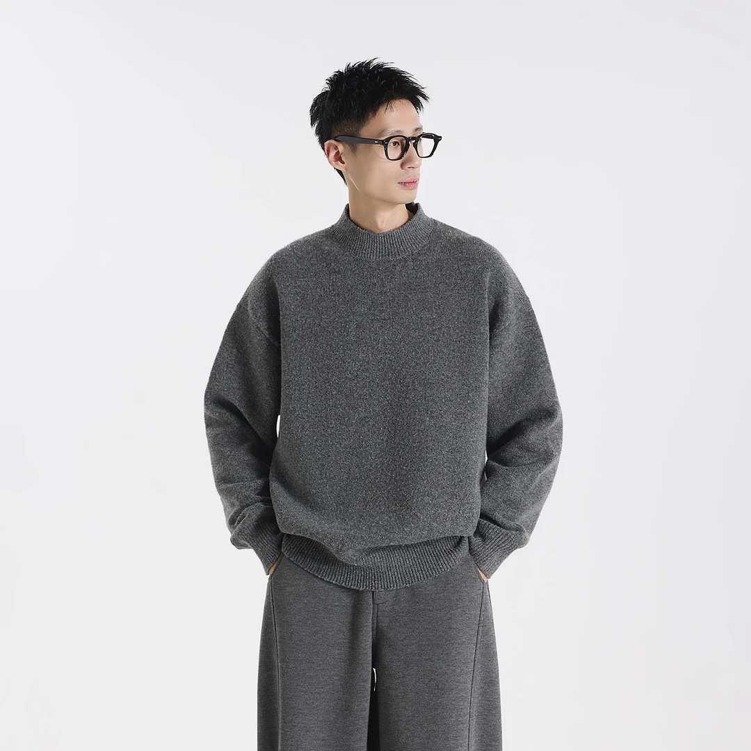 GCCDUPE77『寻雾』花纱混纺加厚中领套头松软宽松针织打底外穿毛衣