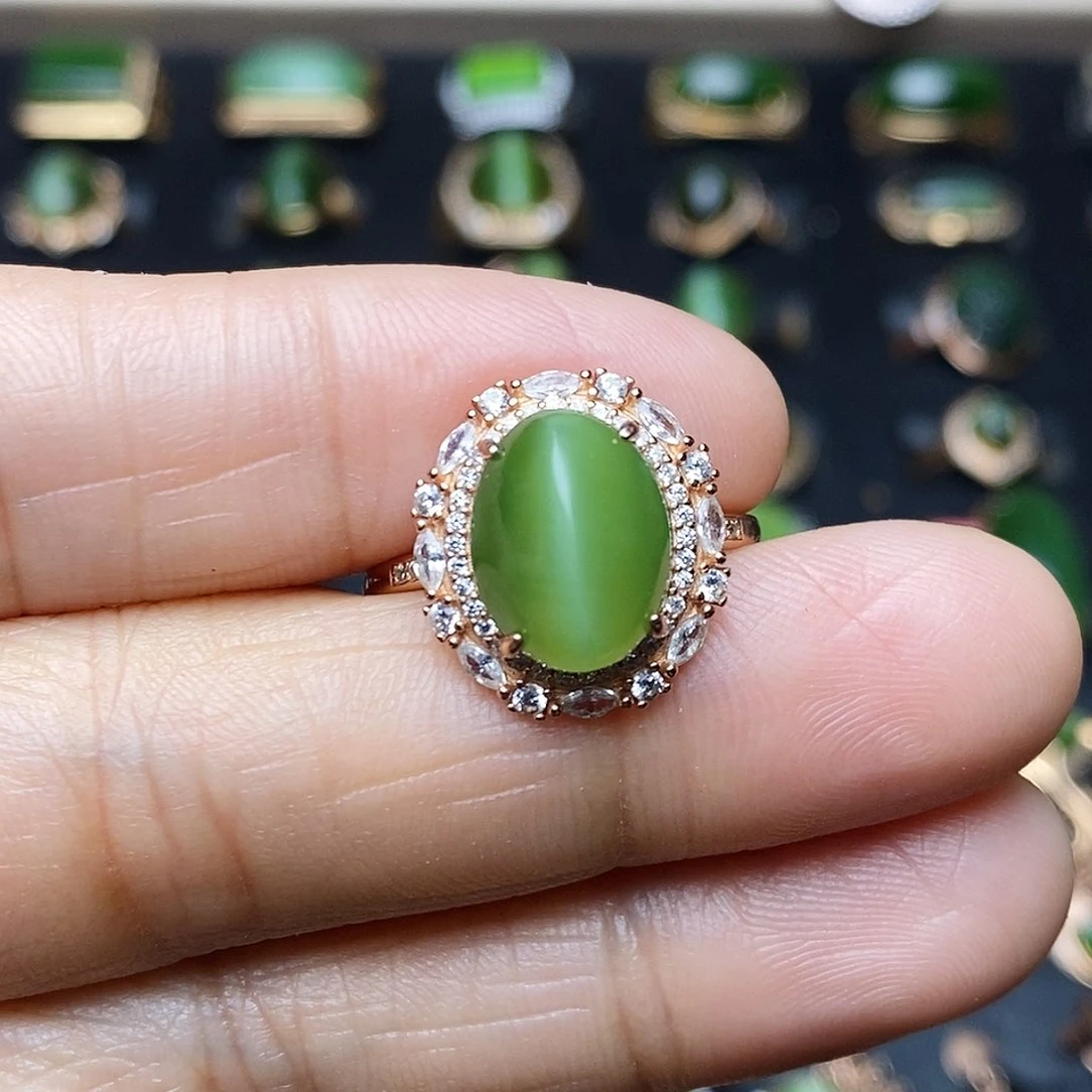 和田玉（碧玉）戒指银S925镶嵌江*