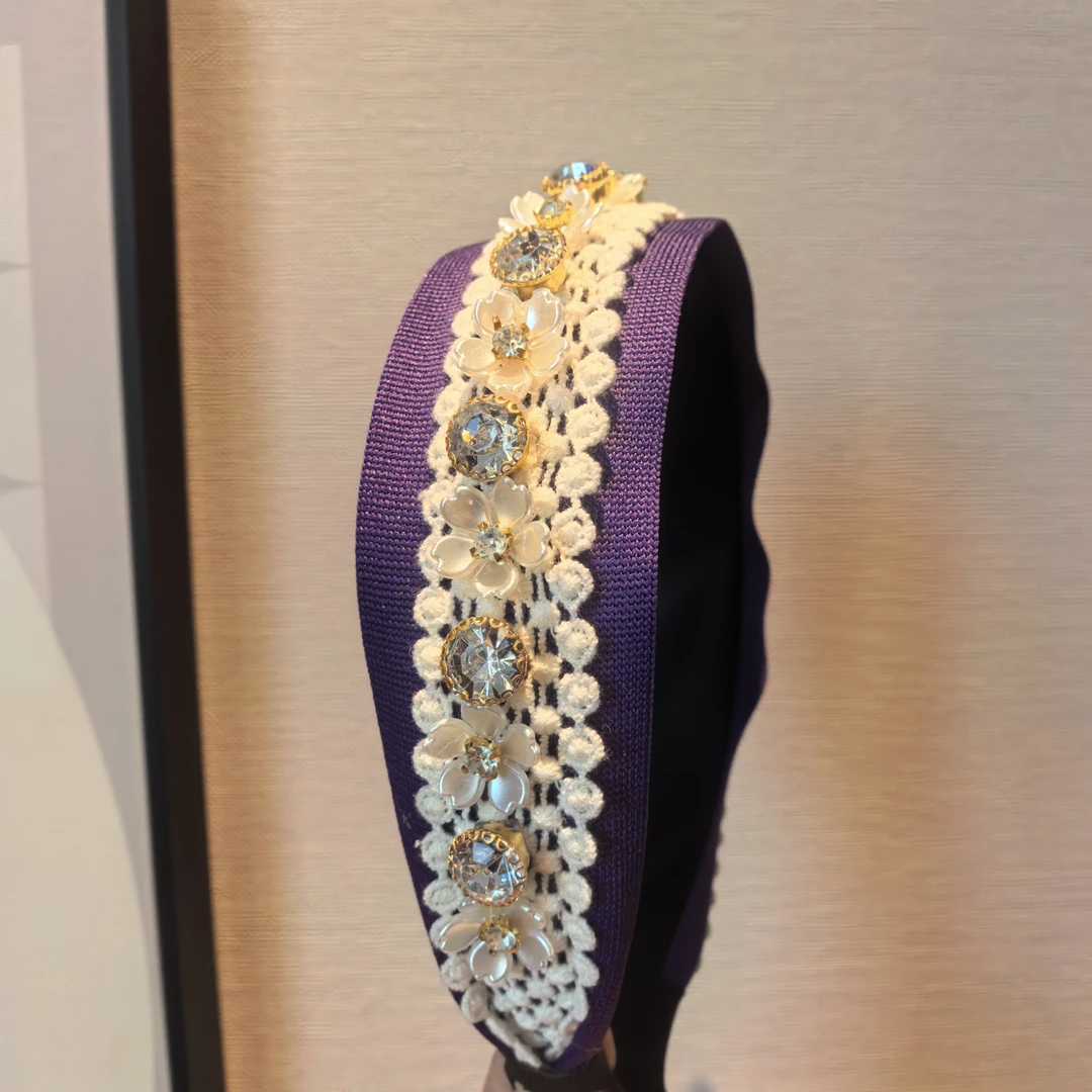 D260紫色蕾丝花朵闪闪重工款发箍